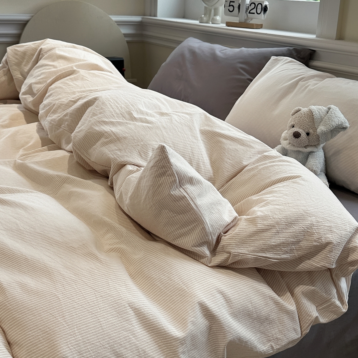 91家纺网 家纺一手货源 找家纺 （总）欣晴家纺 2026新款软糯水洗棉条格无印宜家风混搭系列被套单件单品被套