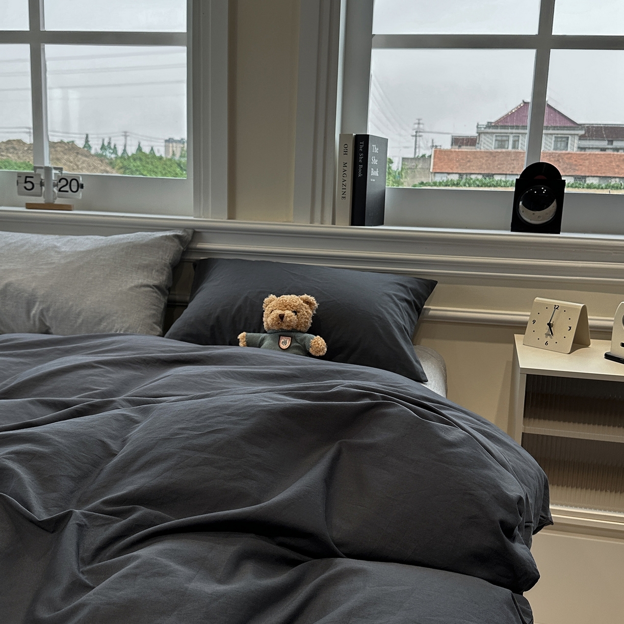 91家纺网 家纺一手货源 找家纺 欣晴家纺 2026新款软糯水洗棉条格无印宜家风混搭系列被套单件单品被套 混搭深灰