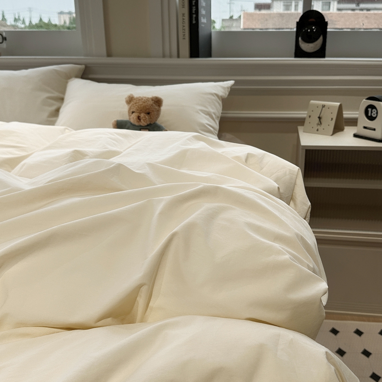 91家纺网 家纺一手货源 找家纺 欣晴家纺 2026新款软糯水洗棉条格无印宜家风混搭系列被套单件单品被套 混搭米黄