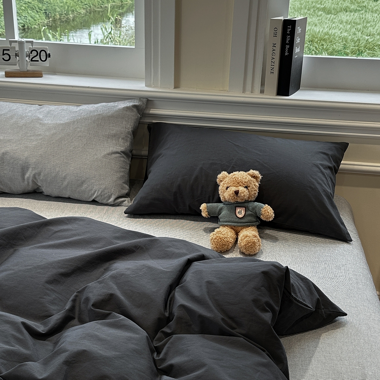 91家纺网 家纺一手货源 找家纺 欣晴家纺 2026新款软糯水洗棉条格无印宜家风混搭系列被套单件单品被套 混搭深灰