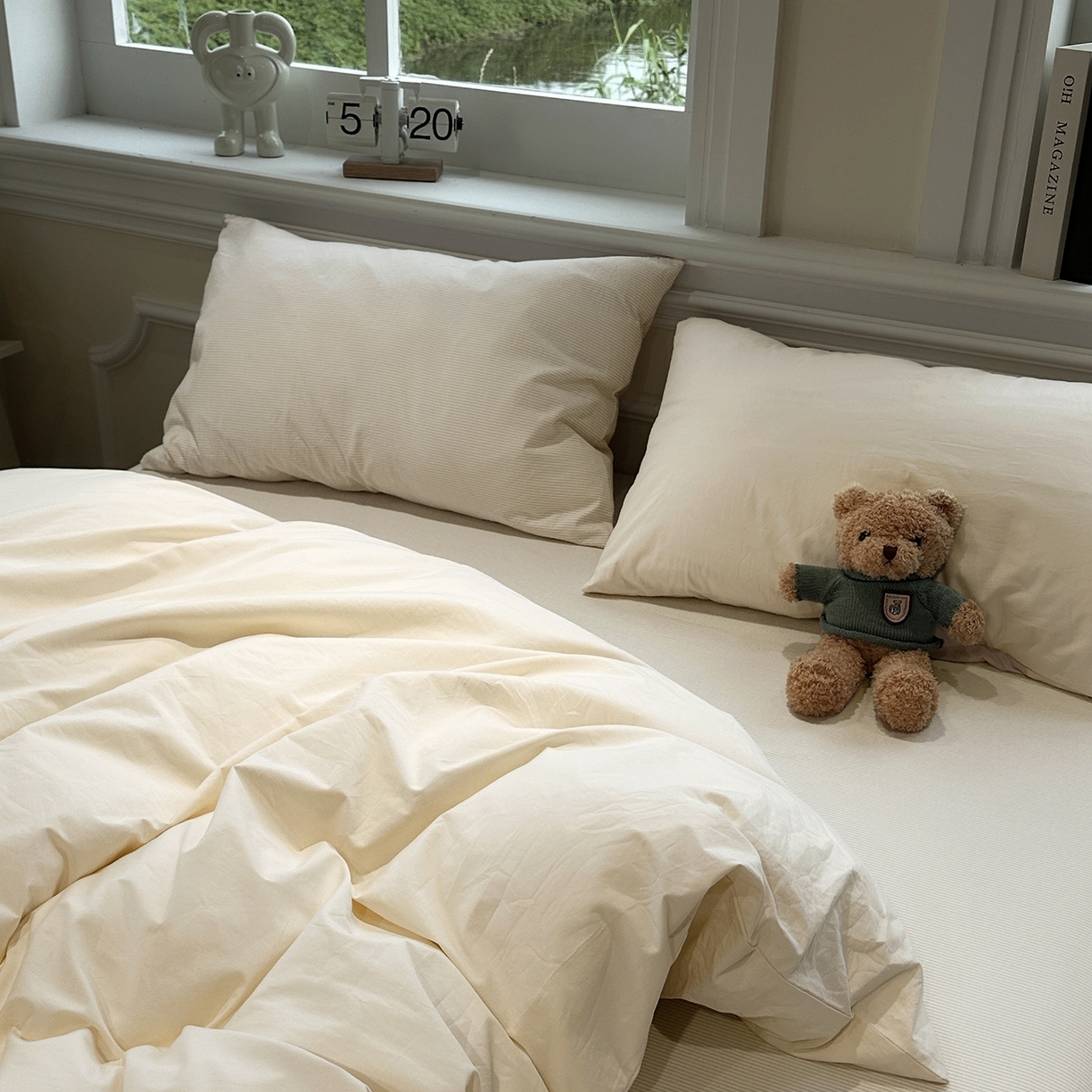 91家纺网 家纺一手货源 找家纺 欣晴家纺 2026新款软糯水洗棉条格无印宜家风混搭系列被套单件单品被套 混搭米黄