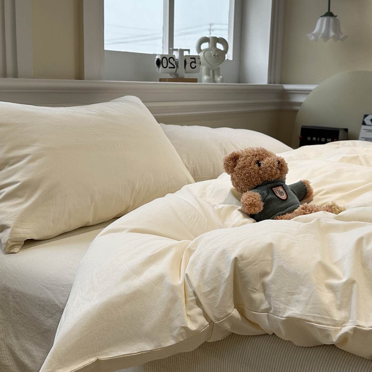 91家纺网 家纺一手货源 找家纺 欣晴家纺 2026新款软糯水洗棉条格无印宜家风混搭系列被套单件单品被套 混搭米黄