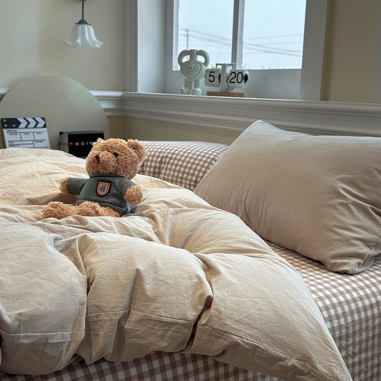 91家纺网 家纺一手货源 找家纺 欣晴家纺 2026新款软糯水洗棉条格无印宜家风混搭系列被套单件单品被套 混搭米驼