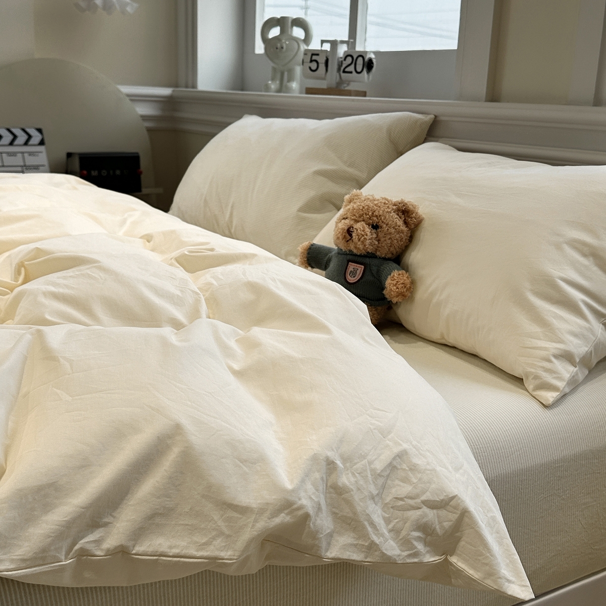 91家纺网 家纺一手货源 找家纺 欣晴家纺 2026新款软糯水洗棉条格无印宜家风混搭系列被套单件单品被套 混搭米黄