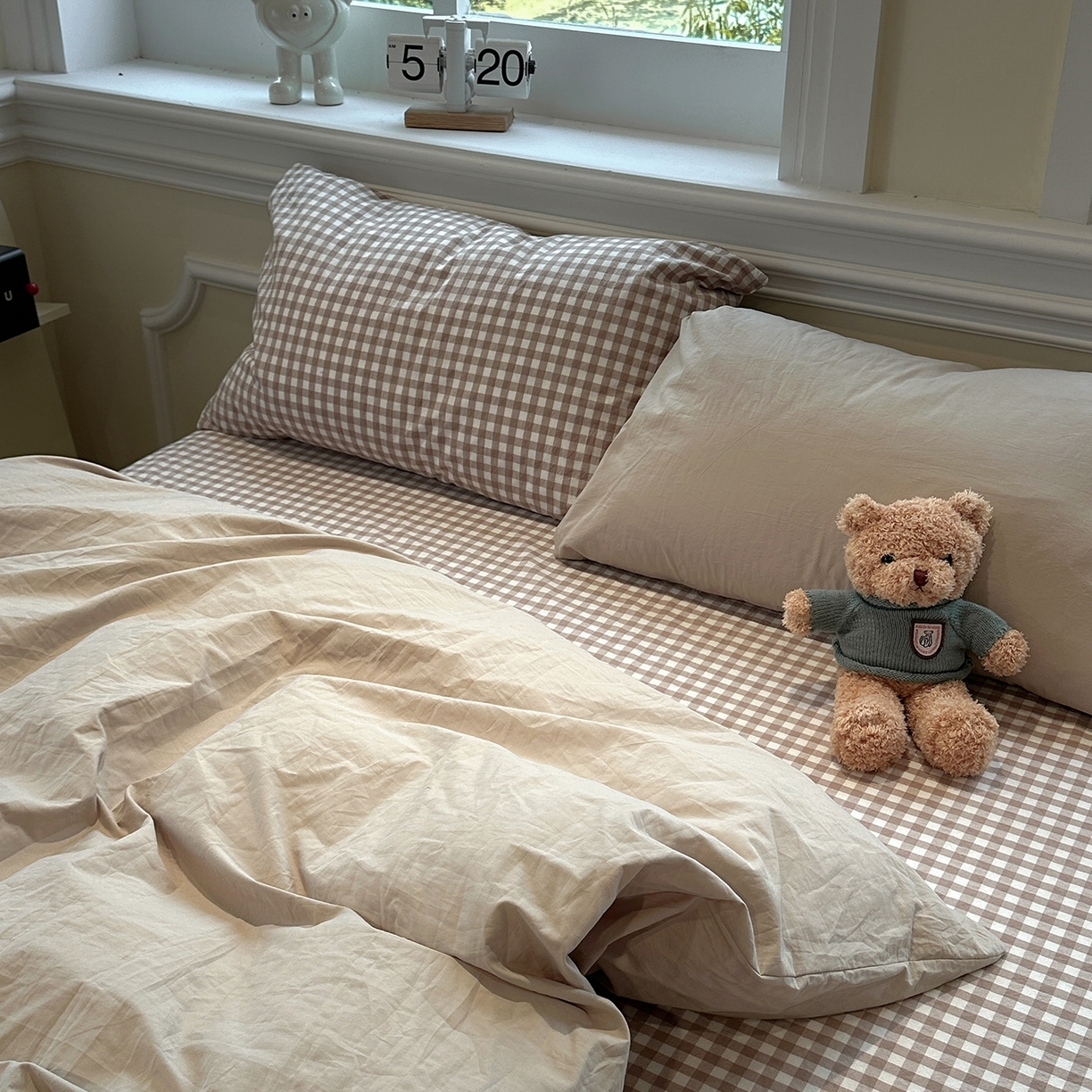 91家纺网 家纺一手货源 找家纺 欣晴家纺 2026新款软糯水洗棉条格无印宜家风混搭系列被套单件单品被套 混搭米驼