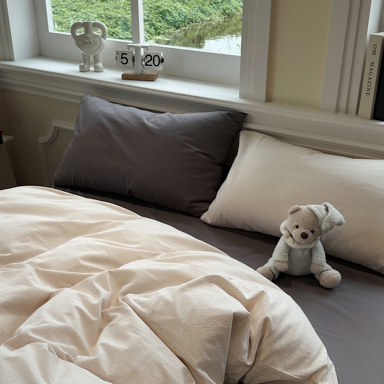 91家纺网 家纺一手货源 找家纺 欣晴家纺 2026新款软糯水洗棉条格无印宜家风混搭系列被套单件单品被套 混搭咖条