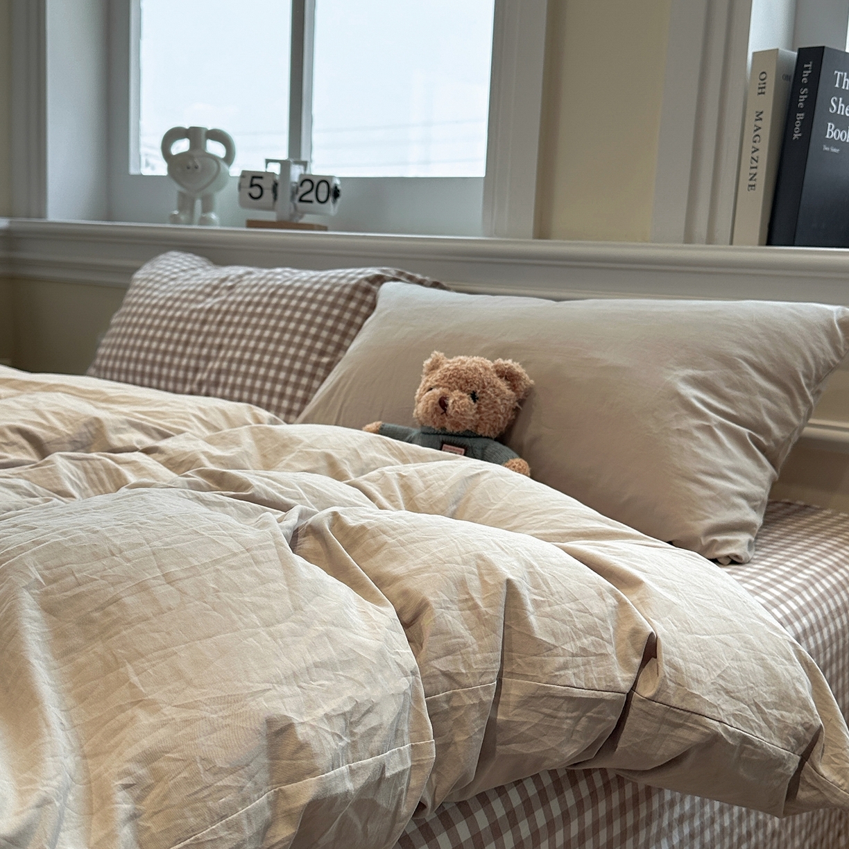 91家纺网 家纺一手货源 找家纺 欣晴家纺 2026新款软糯水洗棉条格无印宜家风混搭系列被套单件单品被套 混搭米驼