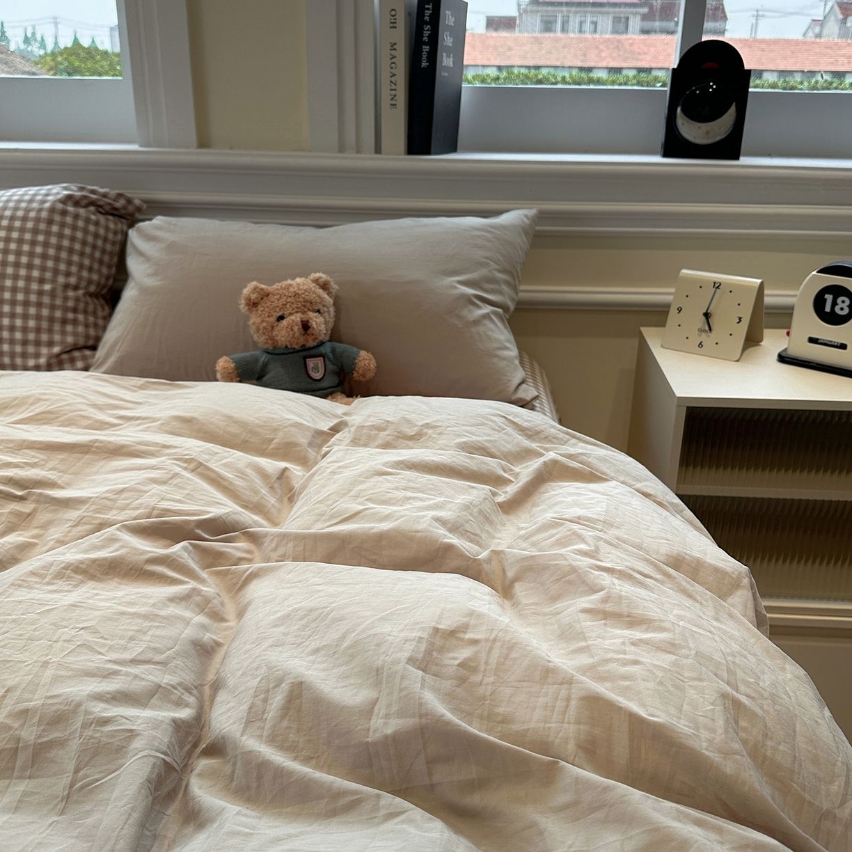 91家纺网 家纺一手货源 找家纺 欣晴家纺 2026新款软糯水洗棉条格无印宜家风混搭系列被套单件单品被套 混搭米驼