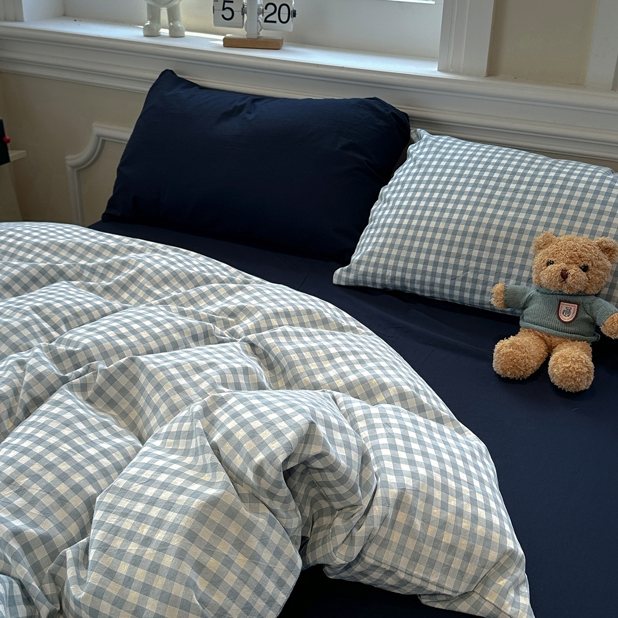 91家纺网 家纺一手货源 找家纺 欣晴家纺 2026新款软糯水洗棉条格无印宜家风混搭系列被套单件单品被套 混搭蓝格