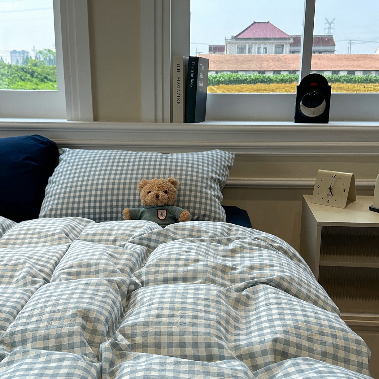 91家纺网 家纺一手货源 找家纺 欣晴家纺 2026新款软糯水洗棉条格无印宜家风混搭系列被套单件单品被套 混搭蓝格