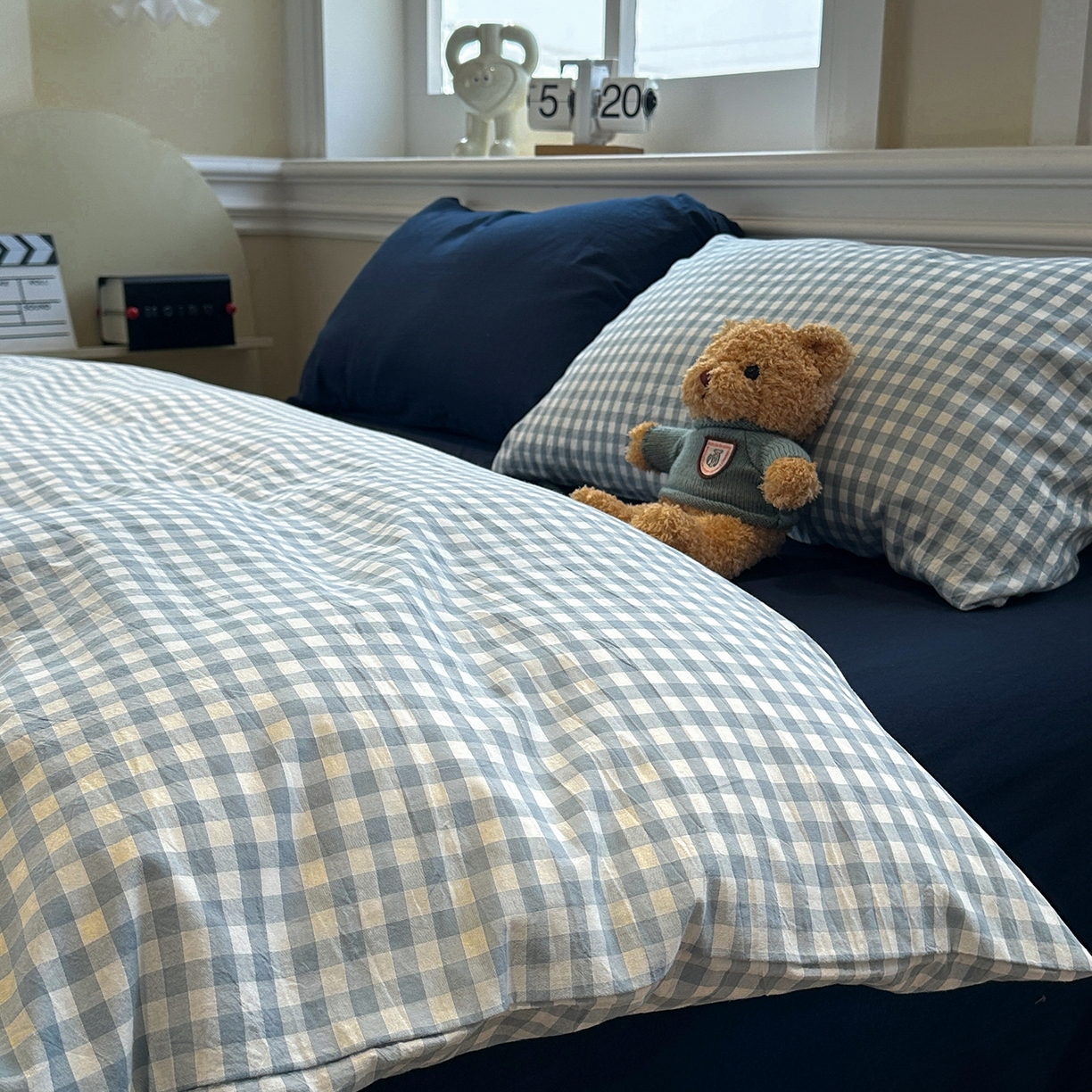 91家纺网 家纺一手货源 找家纺 欣晴家纺 2026新款软糯水洗棉条格无印宜家风混搭系列被套单件单品被套 混搭蓝格