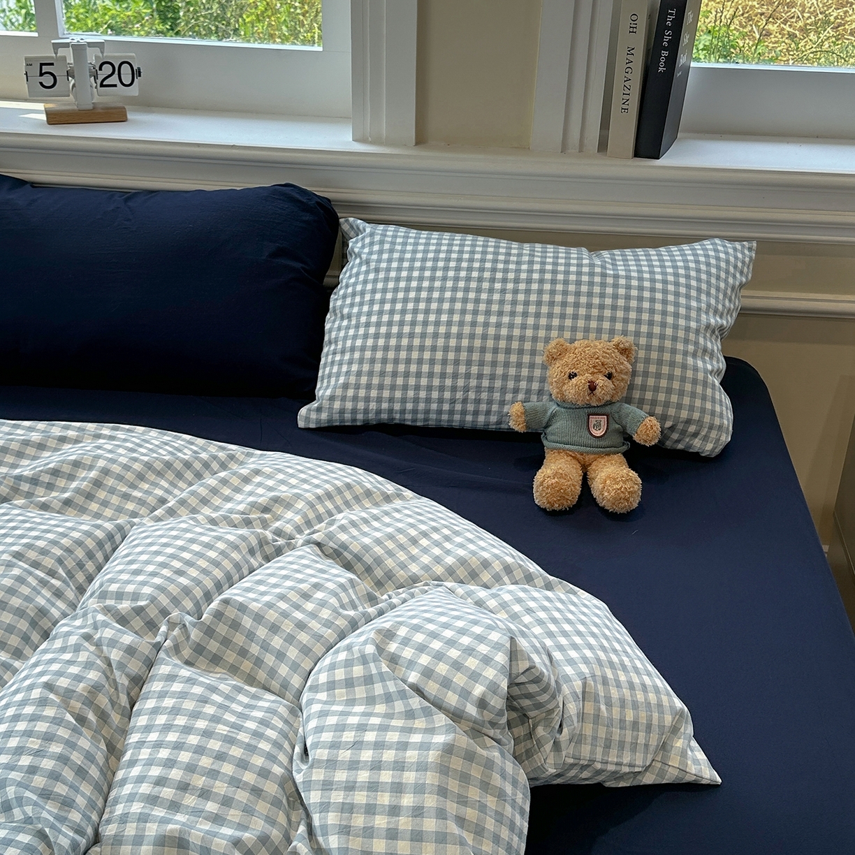 91家纺网 家纺一手货源 找家纺 欣晴家纺 2026新款软糯水洗棉条格无印宜家风混搭系列被套单件单品被套 混搭蓝格