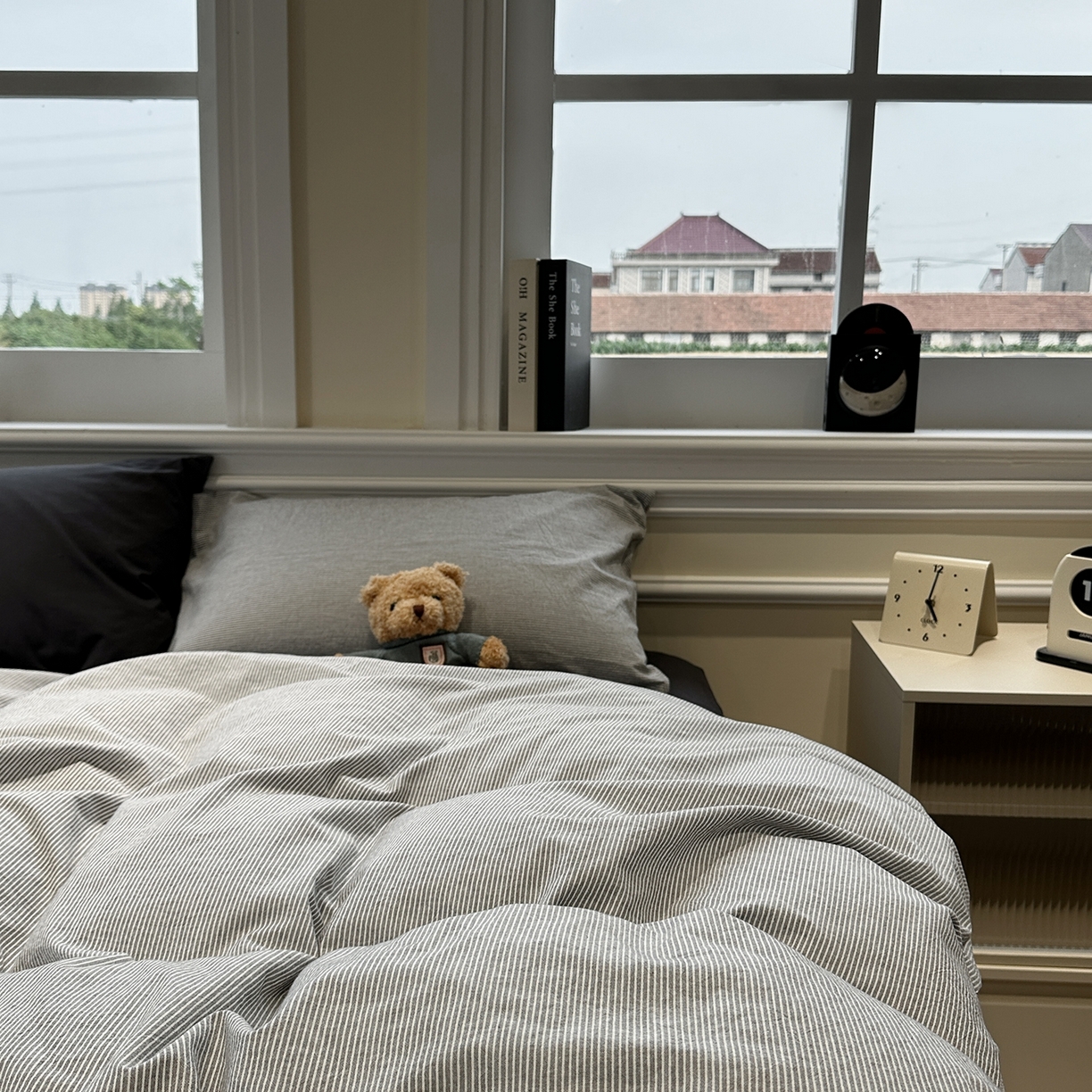 91家纺网 家纺一手货源 找家纺 欣晴家纺 2026新款软糯水洗棉条格无印宜家风混搭系列被套单件单品被套 混搭灰条