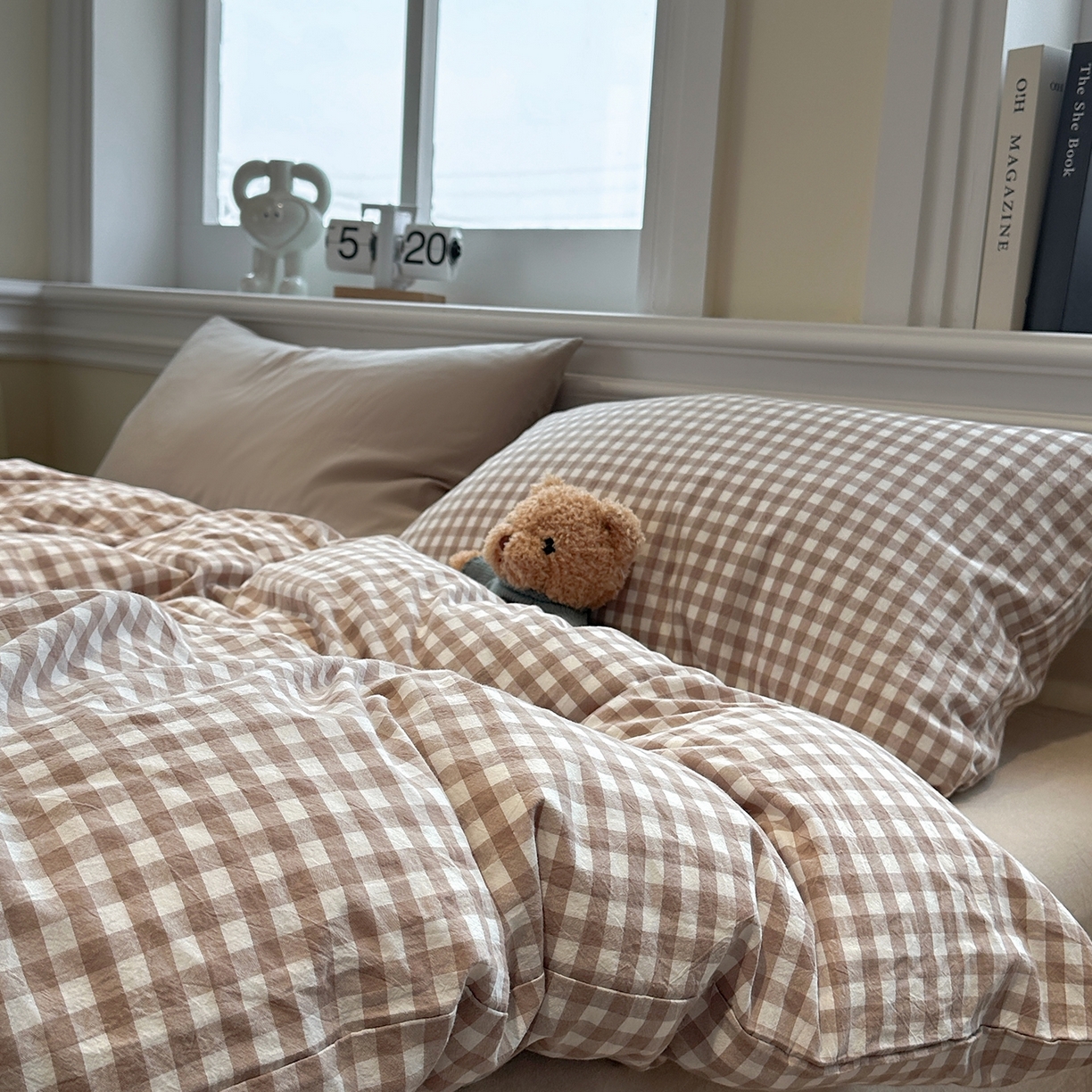 91家纺网 家纺一手货源 找家纺 欣晴家纺 2026新款软糯水洗棉条格无印宜家风混搭系列被套单件单品被套 混搭咖格