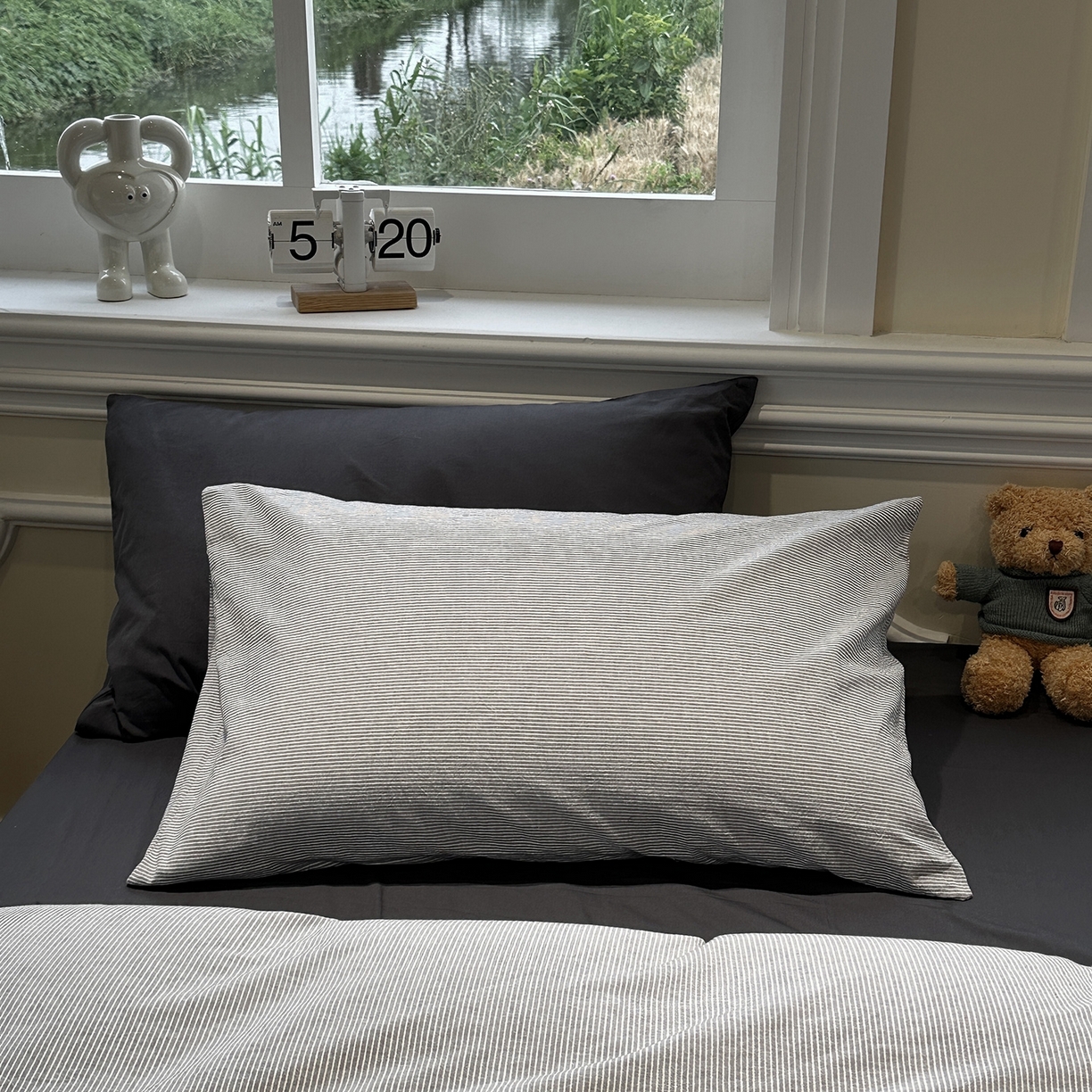 91家纺网 家纺一手货源 找家纺 欣晴家纺 2026新款软糯水洗棉条格无印宜家风混搭系列被套单件单品被套 混搭灰条