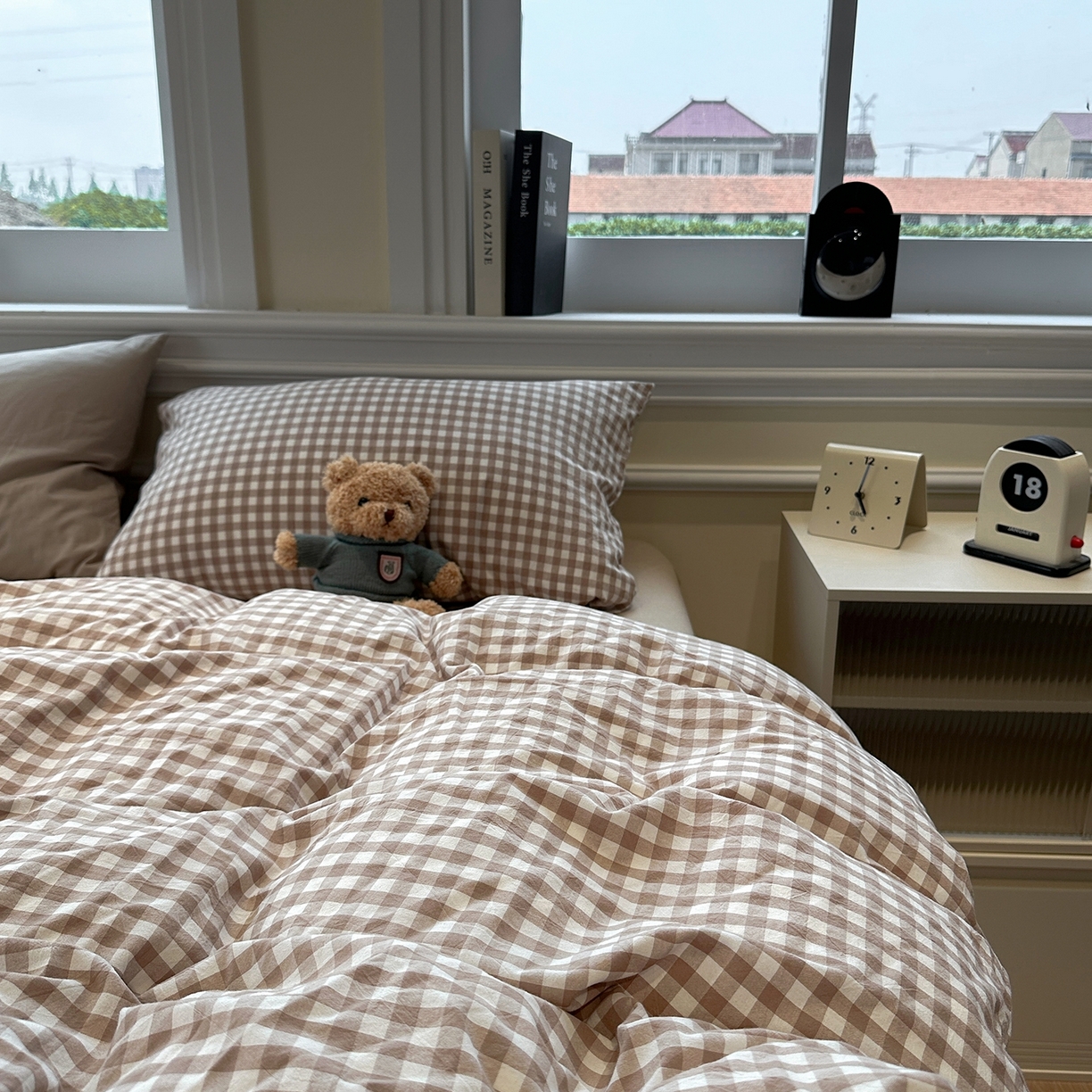 91家纺网 家纺一手货源 找家纺 欣晴家纺 2026新款软糯水洗棉条格无印宜家风混搭系列被套单件单品被套 混搭咖格