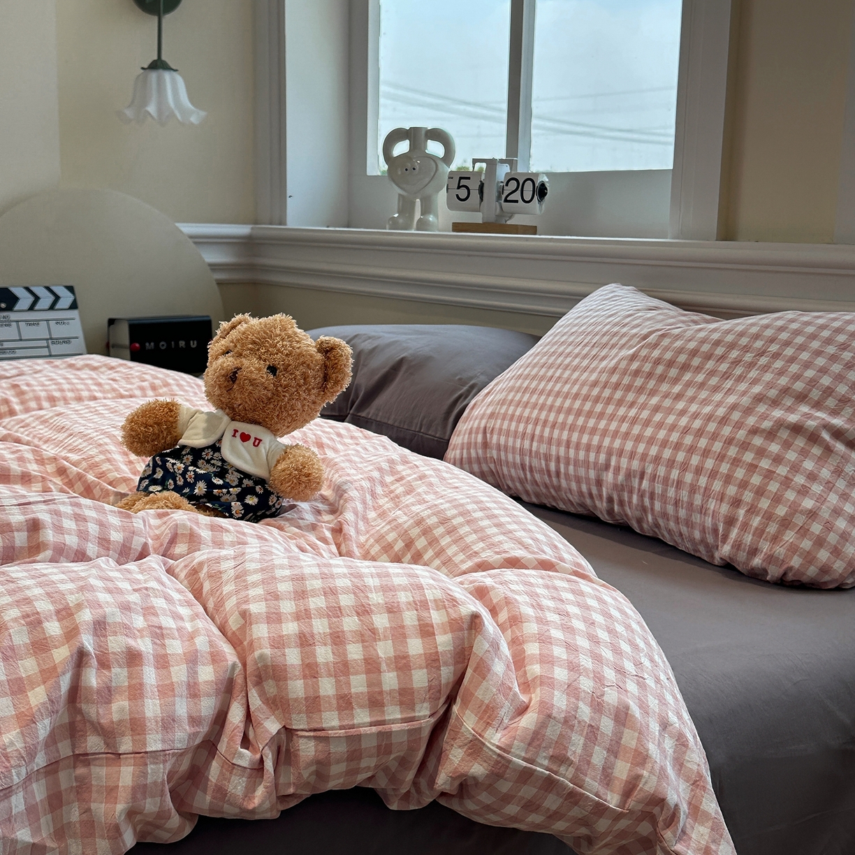 91家纺网 家纺一手货源 找家纺 欣晴家纺 2026新款软糯水洗棉条格无印宜家风混搭系列被套单件单品被套 混搭粉格