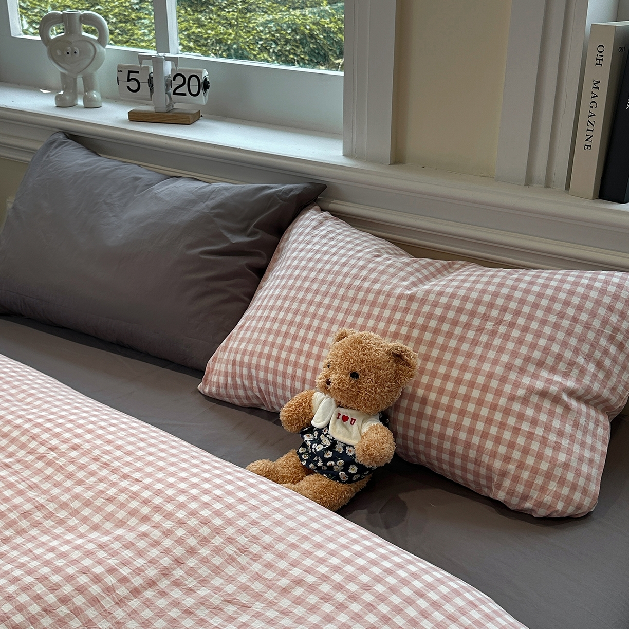 91家纺网 家纺一手货源 找家纺 欣晴家纺 2026新款软糯水洗棉条格无印宜家风混搭系列被套单件单品被套 混搭粉格