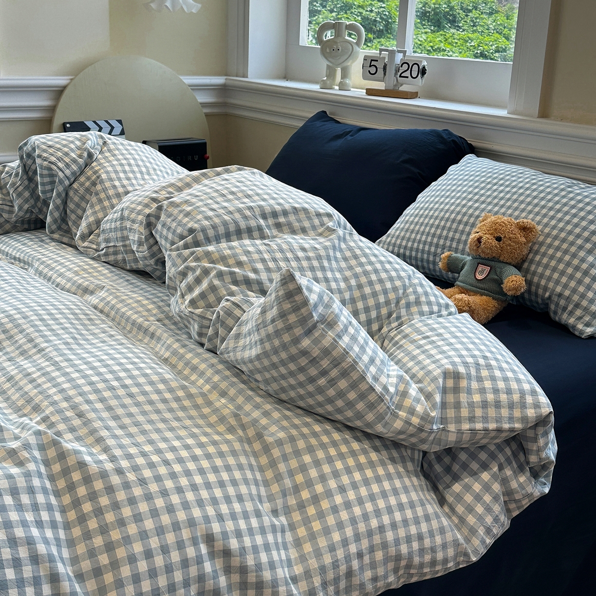 欣晴家纺 2026新款软糯水洗棉条格无印宜家风混搭系列被套单件单品被套 混搭蓝格