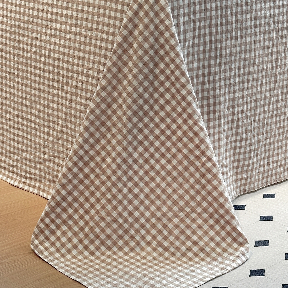 91家纺网 家纺一手货源 找家纺 欣晴家纺 2026新款软糯水洗棉条格无印宜家风混搭系列被套单件单品被套 混搭米驼