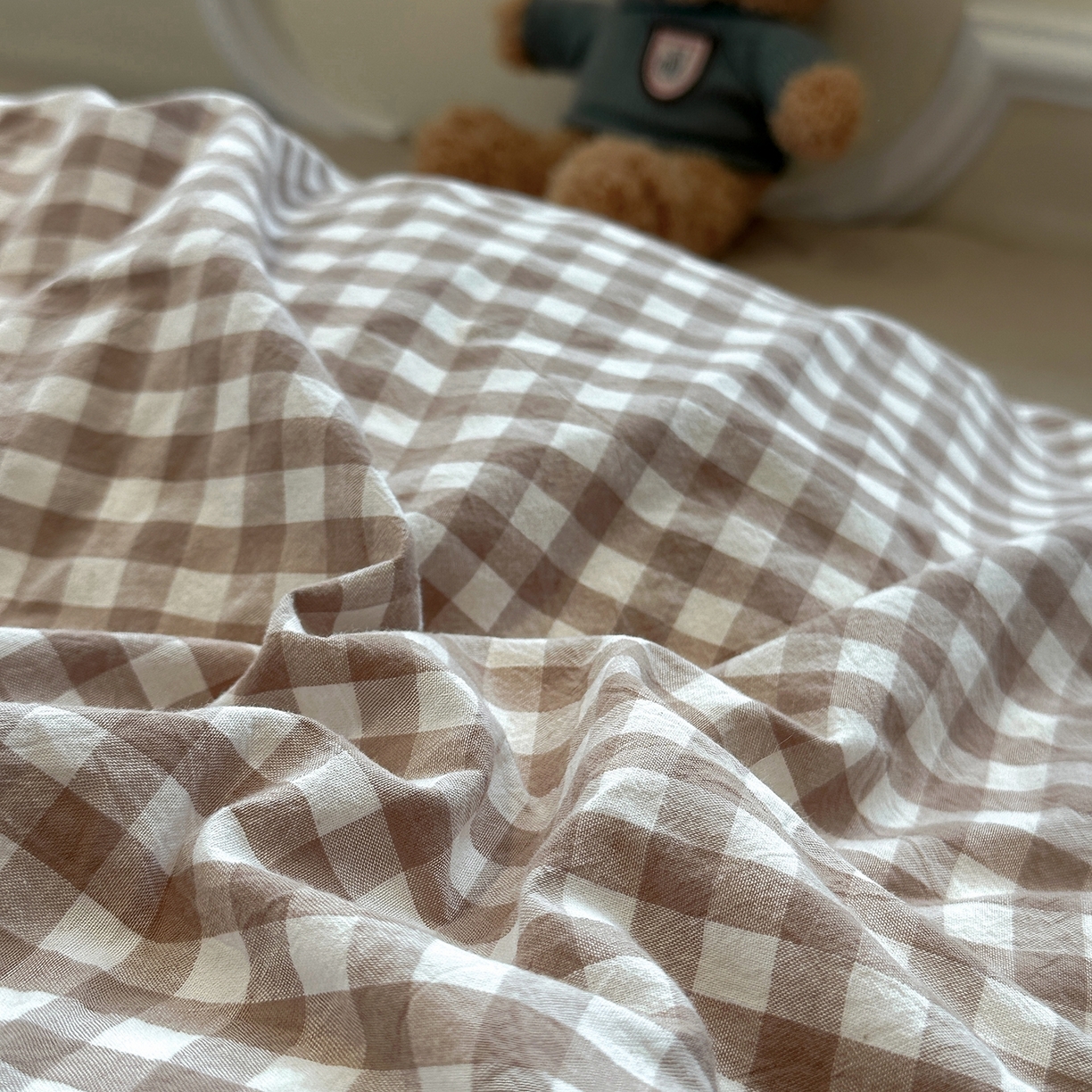 91家纺网 家纺一手货源 找家纺 欣晴家纺 2026新款软糯水洗棉条格无印宜家风混搭系列被套单件单品被套 混搭咖格