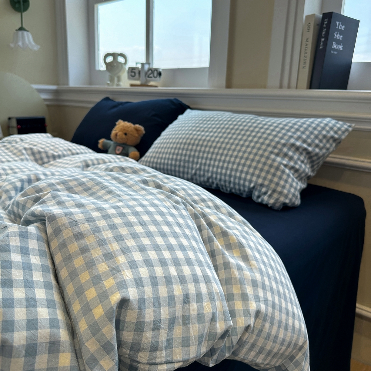 91家纺网 家纺一手货源 找家纺 欣晴家纺 2026新款软糯水洗棉条格无印宜家风混搭系列被套单件单品被套 混搭蓝格