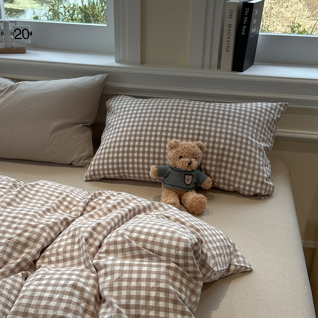 91家纺网 家纺一手货源 找家纺 欣晴家纺 2026新款软糯水洗棉条格无印宜家风混搭系列被套单件单品被套 混搭咖格