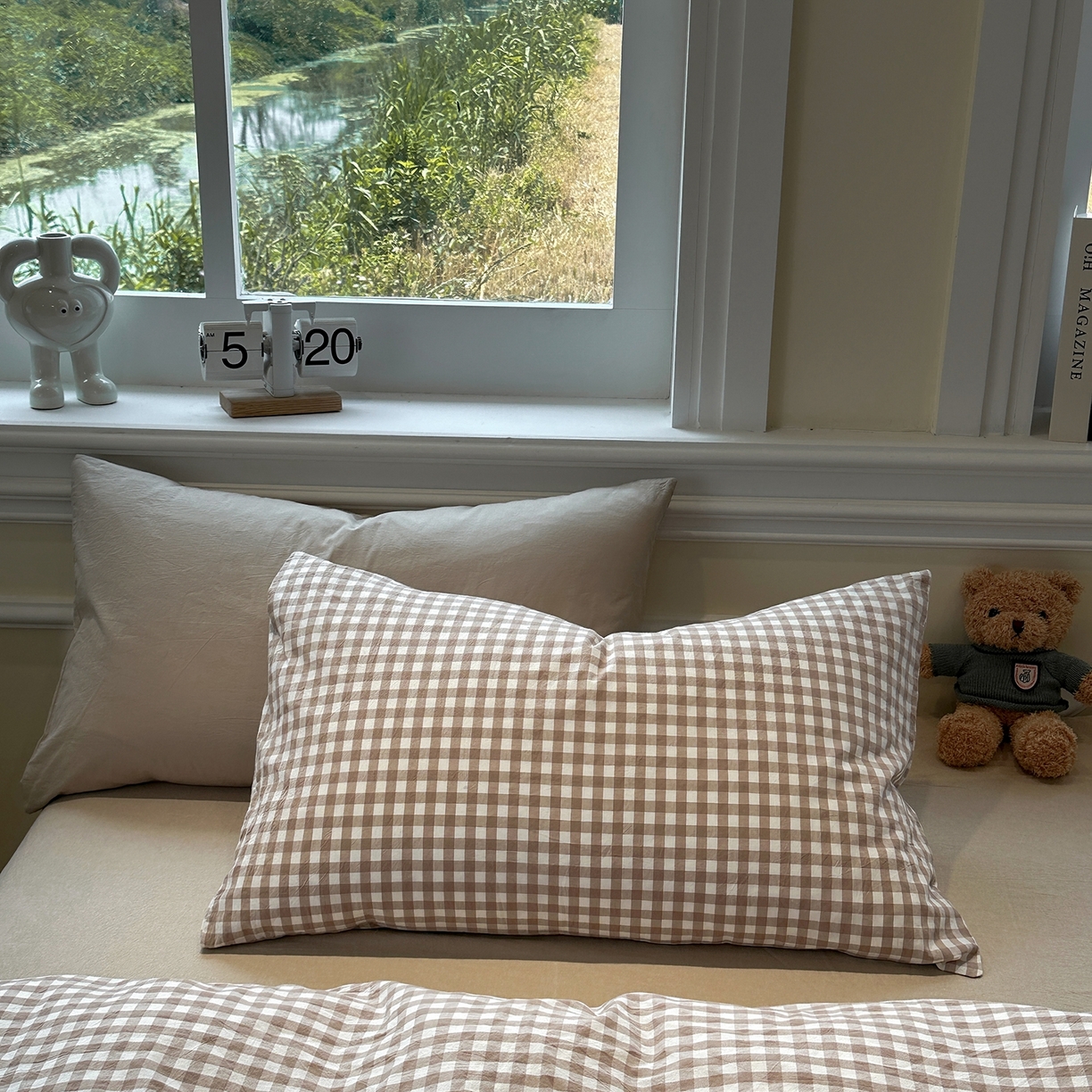 91家纺网 家纺一手货源 找家纺 欣晴家纺 2026新款软糯水洗棉条格无印宜家风混搭系列被套单件单品被套 混搭咖格