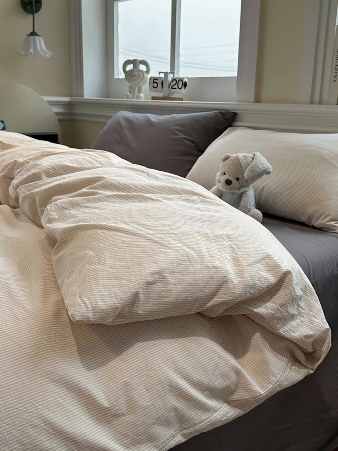91家纺网 家纺一手货源 找家纺 欣晴家纺 2026新款软糯水洗棉条格无印宜家风混搭系列被套单件单品被套 混搭咖条
