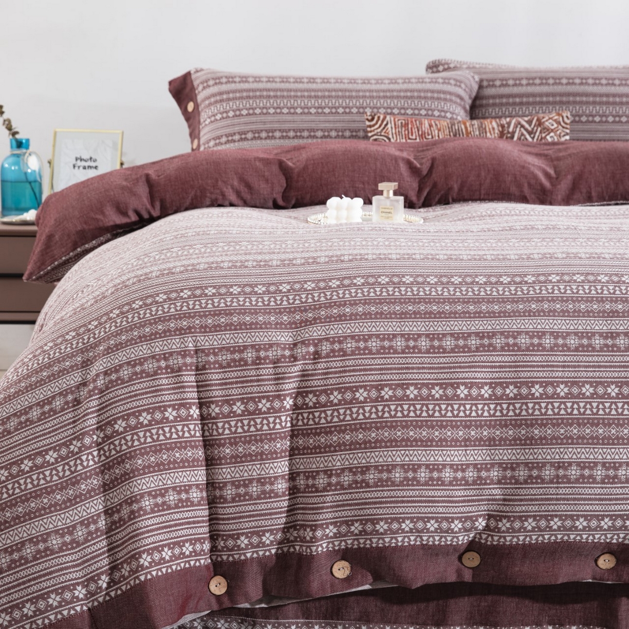 91家纺网 家纺一手货源 找家纺 （总）仰望棉麻双层纱供应链 2026新款布拉格全棉纯棉色织提花纽扣款四件套-布拉格系列