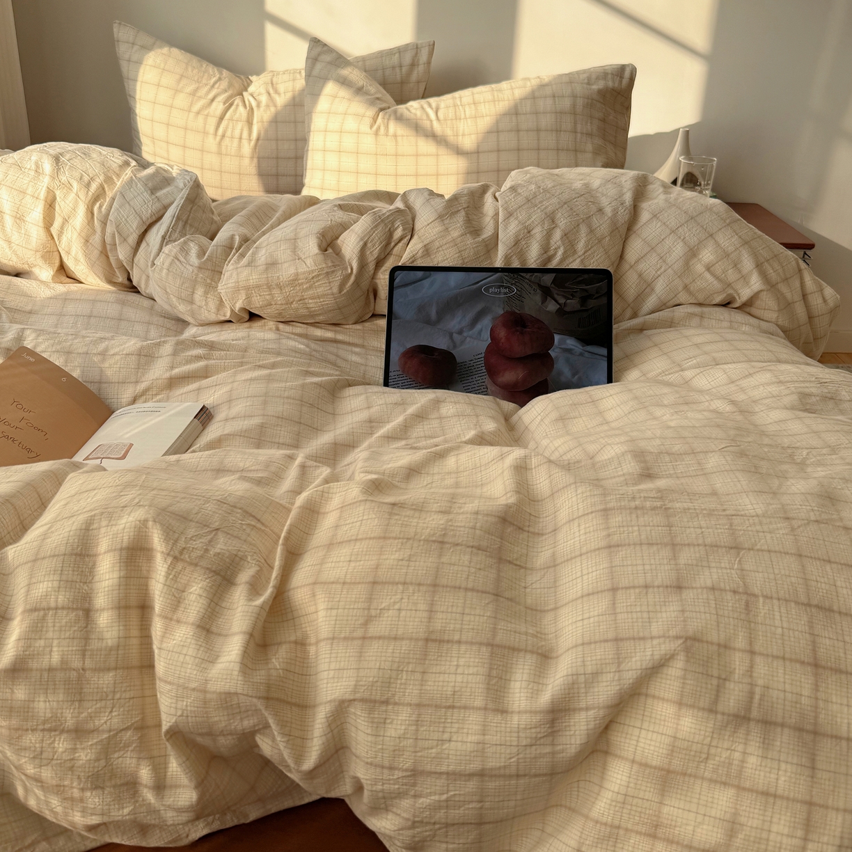 91家纺网 家纺一手货源 找家纺 （总）六巷胡同 2026新款INS博主风A类全棉纯棉色织水洗棉格子四件套