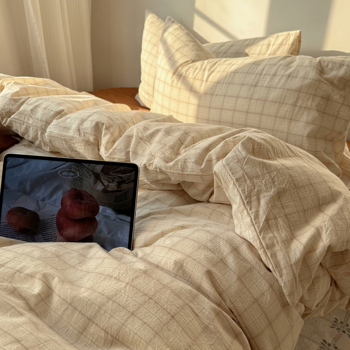 91家纺网 家纺一手货源 找家纺 （总）六巷胡同 2026新款INS博主风A类全棉纯棉色织水洗棉格子四件套