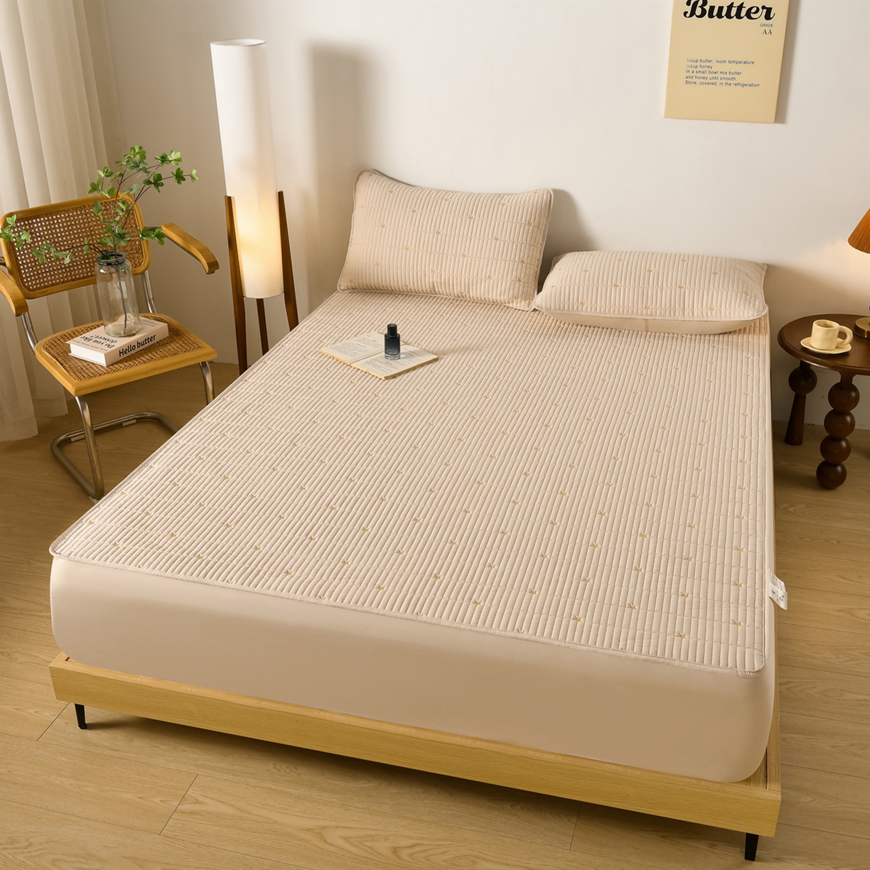 91家纺网 家纺一手货源 找家纺 优品惠 2026新款A类刺绣大豆夹棉床笠 星星咖