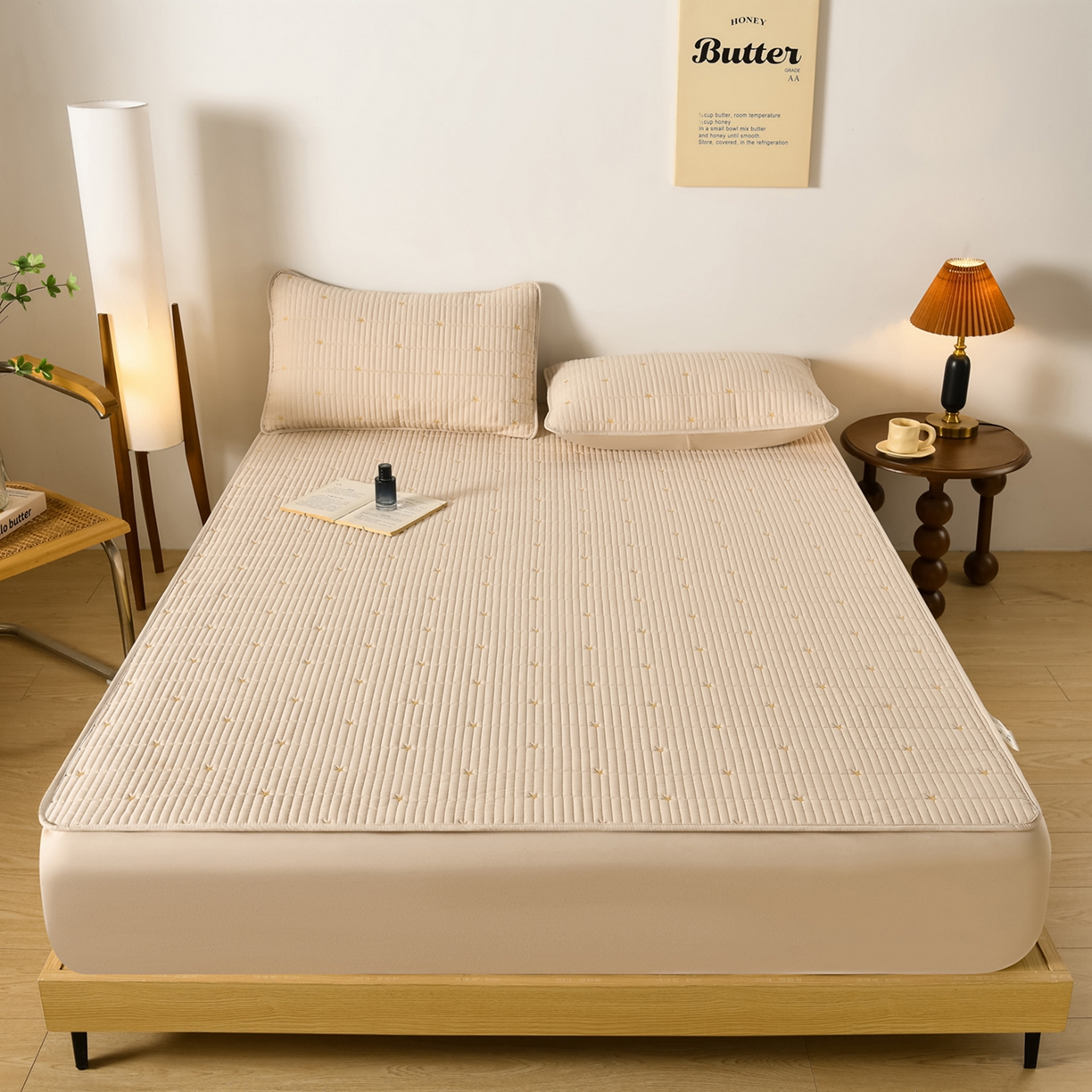 91家纺网 家纺一手货源 找家纺 优品惠 2026新款A类刺绣大豆夹棉床笠 星星咖