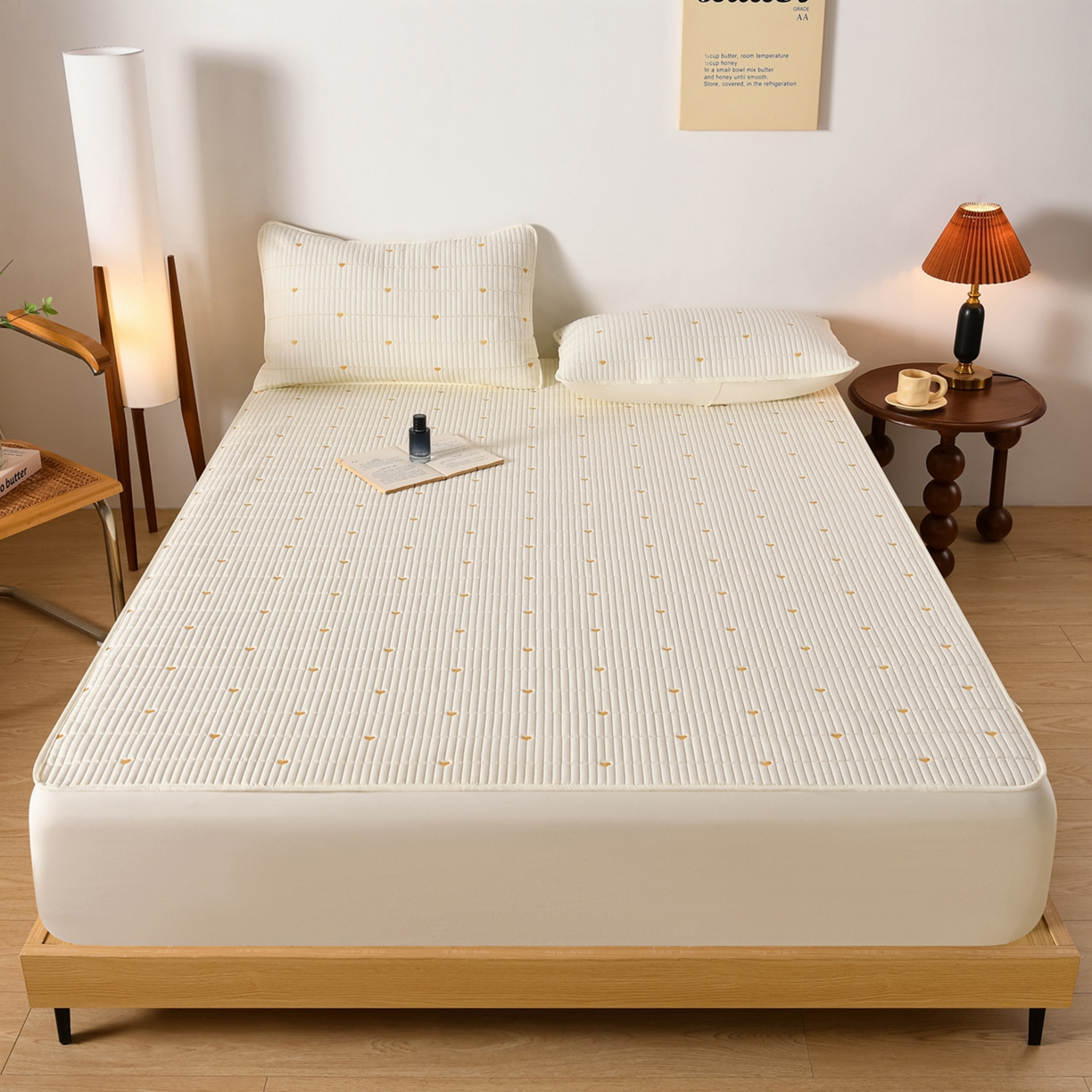 91家纺网 家纺一手货源 找家纺 优品惠 2026新款A类刺绣大豆夹棉床笠 爱心米