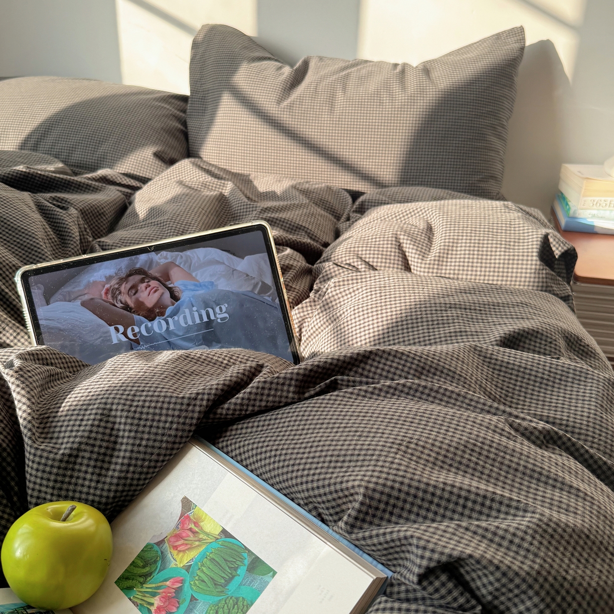 91家纺网 家纺一手货源 找家纺 六巷胡同 2026新款INS博主风A类全棉纯棉色织水洗棉格子四件套 觅影-黑格