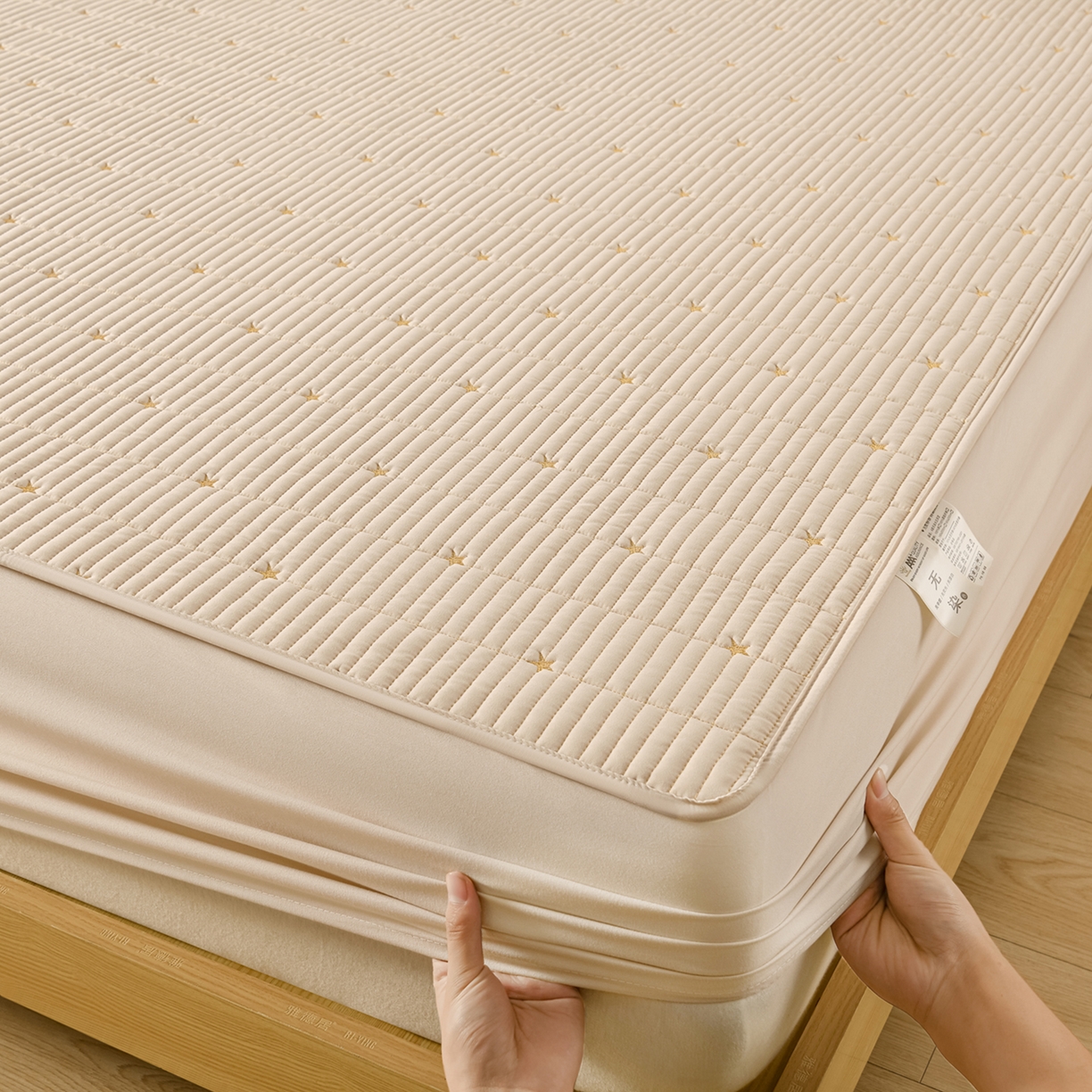 91家纺网 家纺一手货源 找家纺 优品惠 2026新款A类刺绣大豆夹棉床笠 星星咖