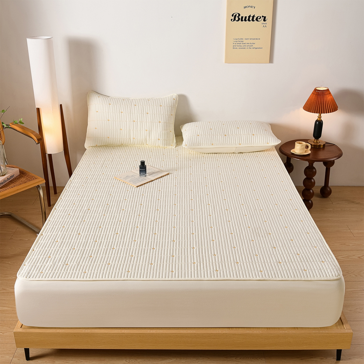 91家纺网 家纺一手货源 找家纺 优品惠 2026新款A类刺绣大豆夹棉床笠 星星米