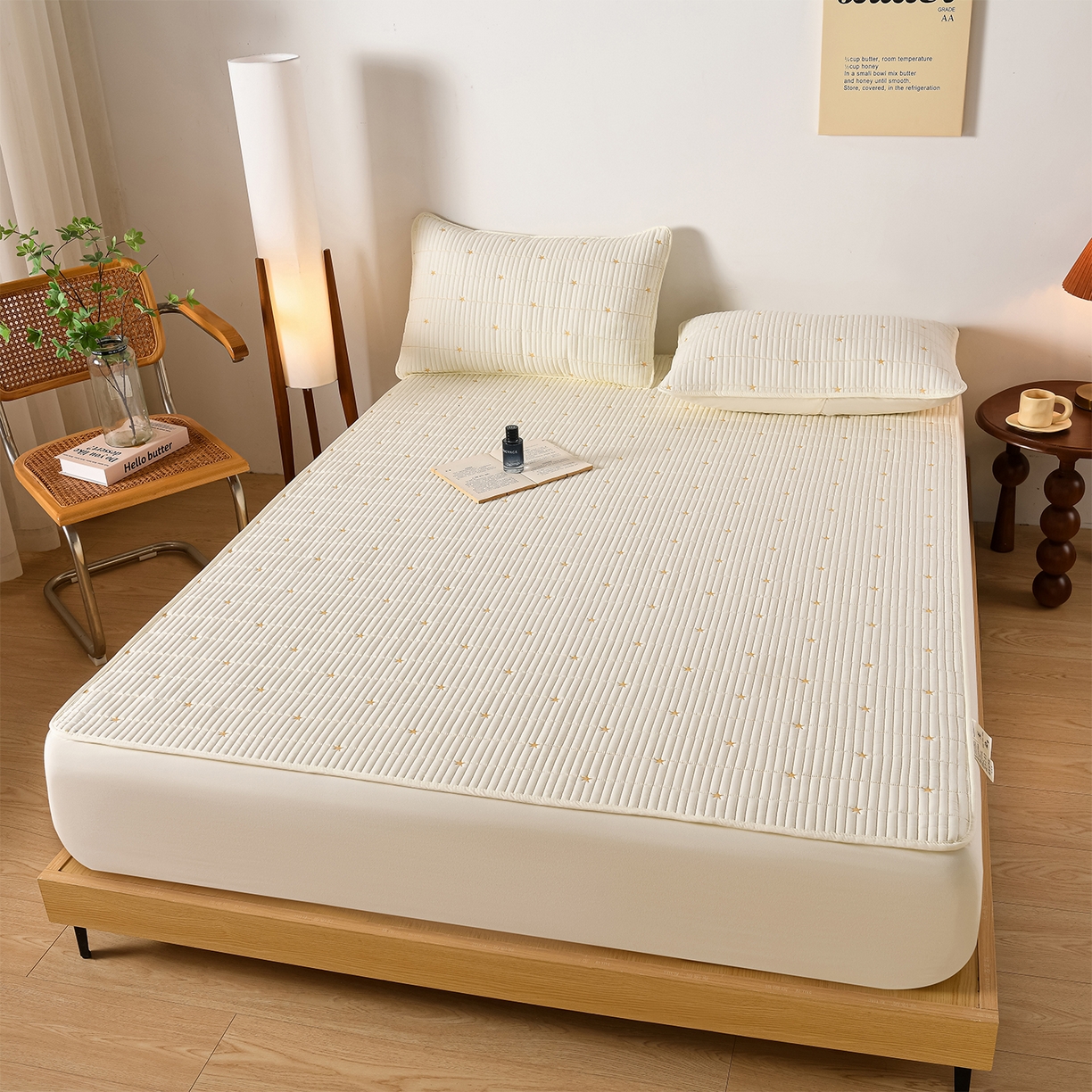 优品惠 2026新款A类刺绣大豆夹棉床笠 星星米