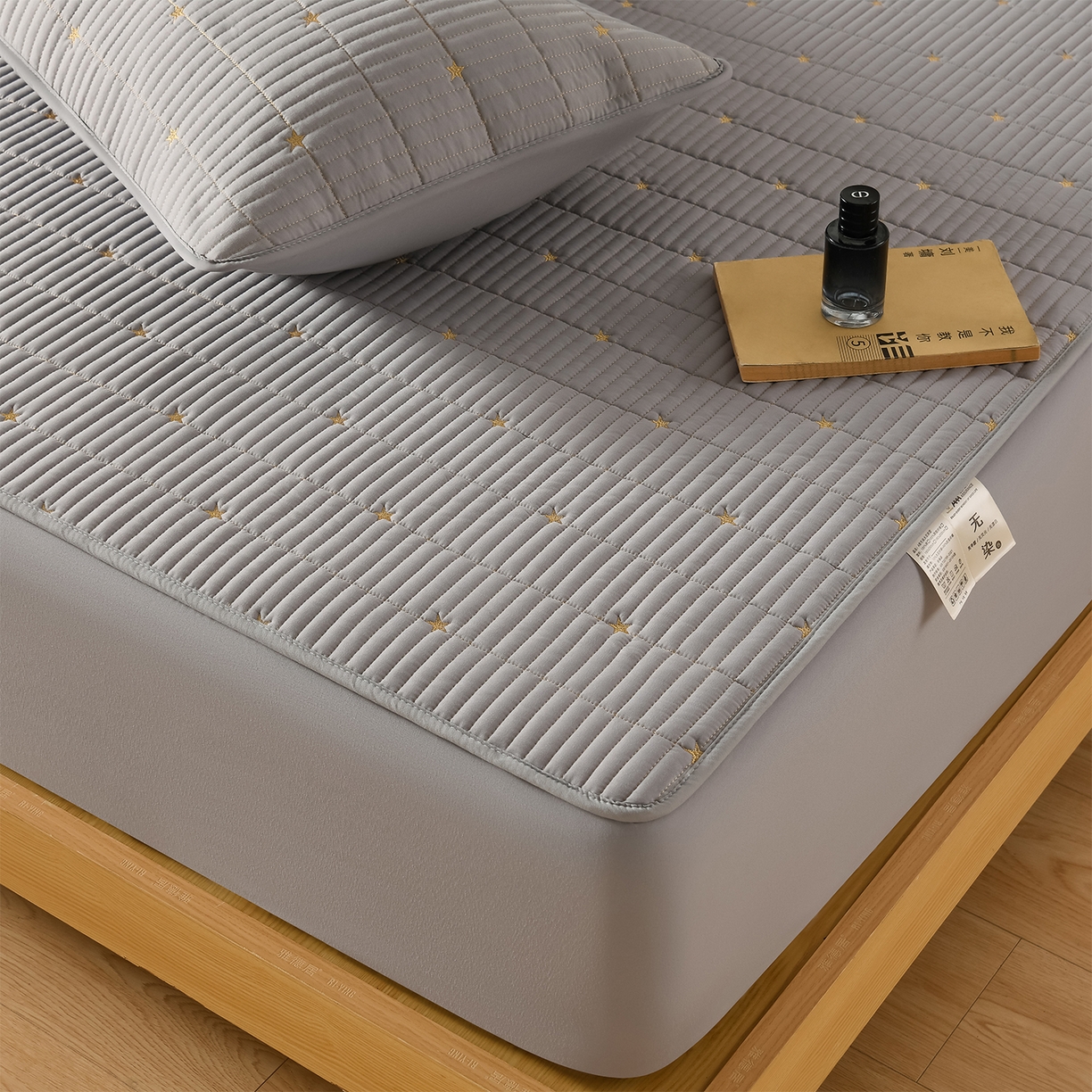 91家纺网 家纺一手货源 找家纺 优品惠 2026新款A类刺绣大豆夹棉床笠 星星灰