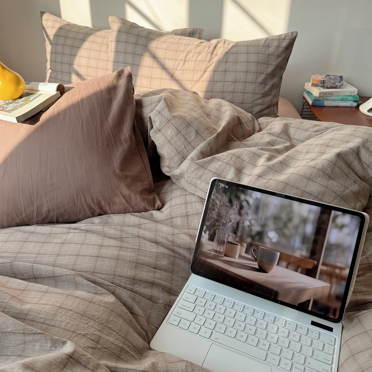 91家纺网 家纺一手货源 找家纺 六巷胡同 2026新款INS博主风A类全棉纯棉色织水洗棉格子四件套 悦野-灰格