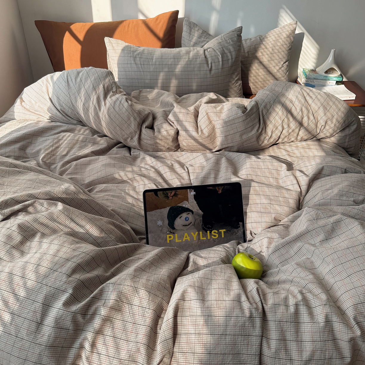 91家纺网 家纺一手货源 找家纺 六巷胡同 2026新款INS博主风A类全棉纯棉色织水洗棉格子四件套 逐风-灰格