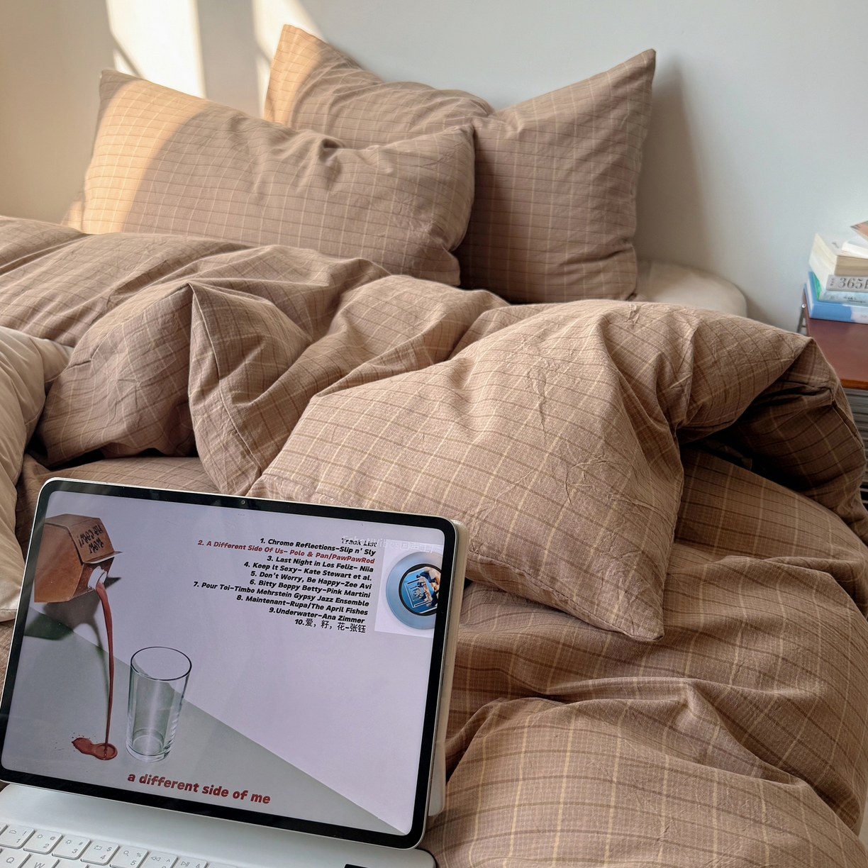 91家纺网 家纺一手货源 找家纺 六巷胡同 2026新款INS博主风A类全棉纯棉色织水洗棉格子四件套 逐风-咖格