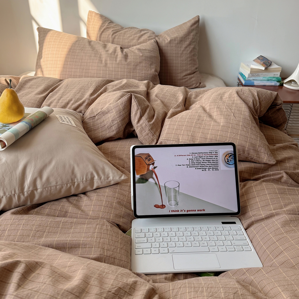 91家纺网 家纺一手货源 找家纺 六巷胡同 2026新款INS博主风A类全棉纯棉色织水洗棉格子四件套 逐风-咖格