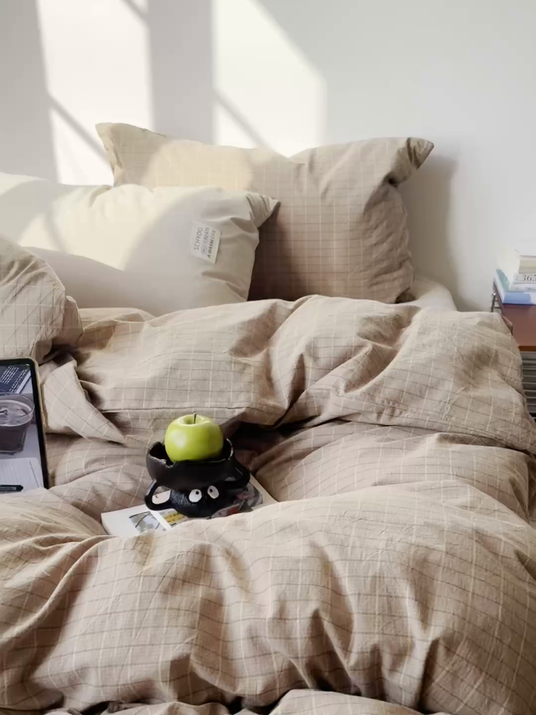 91家纺网 家纺一手货源 找家纺 六巷胡同 2026新款INS博主风A类全棉纯棉色织水洗棉格子四件套 逐风-咖格