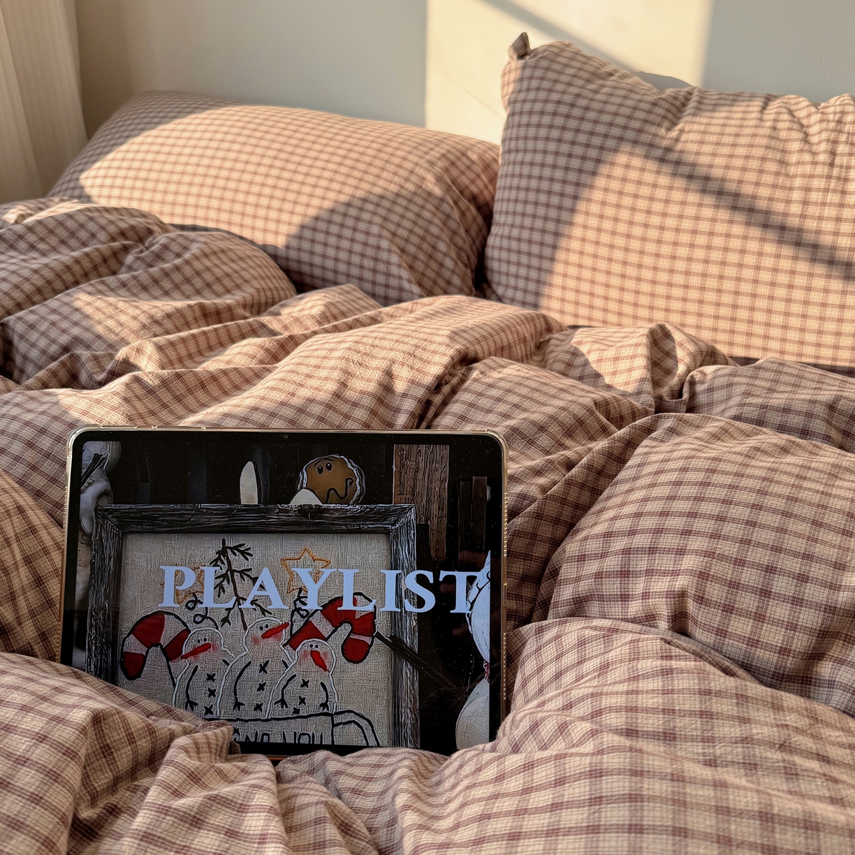 91家纺网 家纺一手货源 找家纺 六巷胡同 2026新款INS博主风A类全棉纯棉色织水洗棉格子四件套 追光-米格