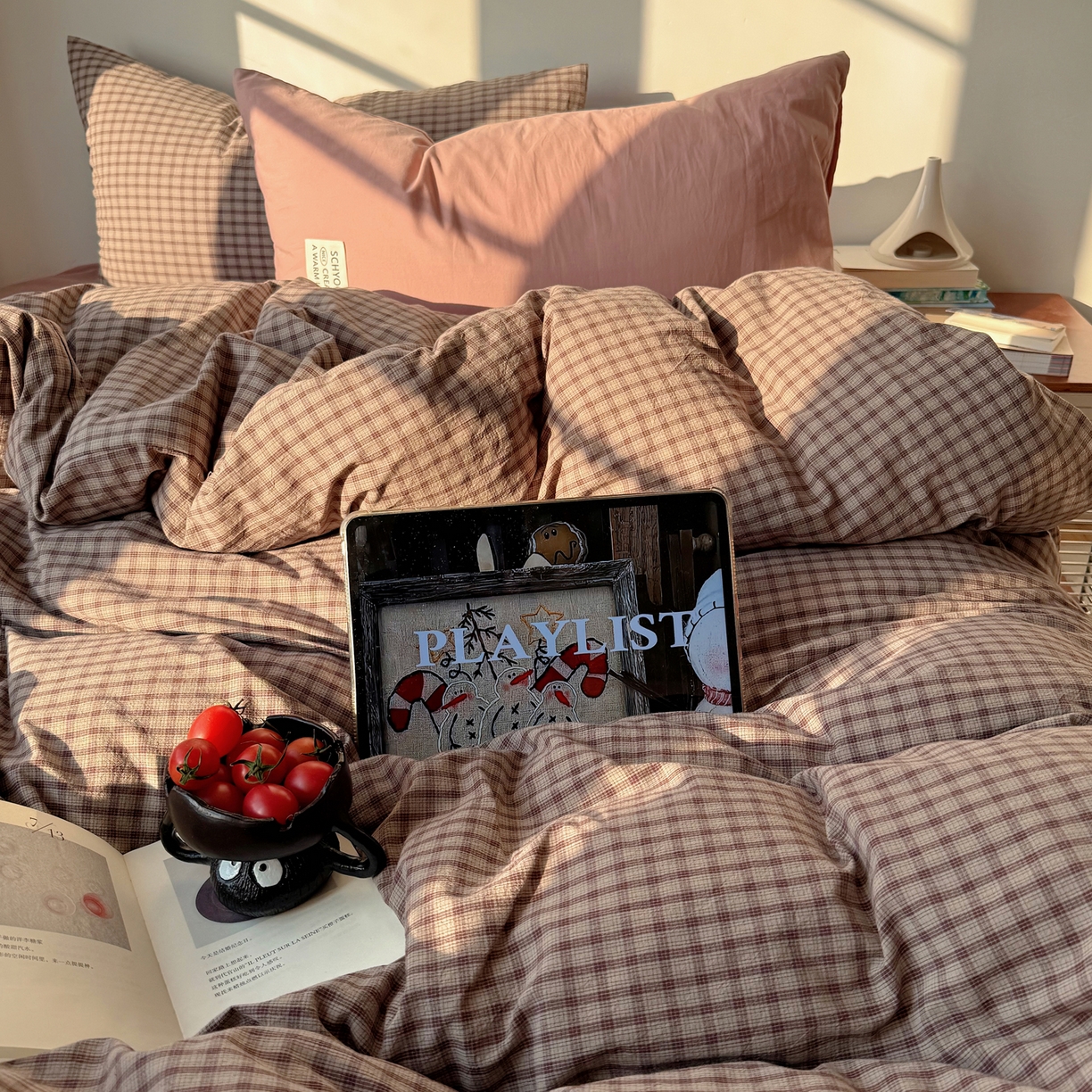 91家纺网 家纺一手货源 找家纺 六巷胡同 2026新款INS博主风A类全棉纯棉色织水洗棉格子四件套 追光-米格