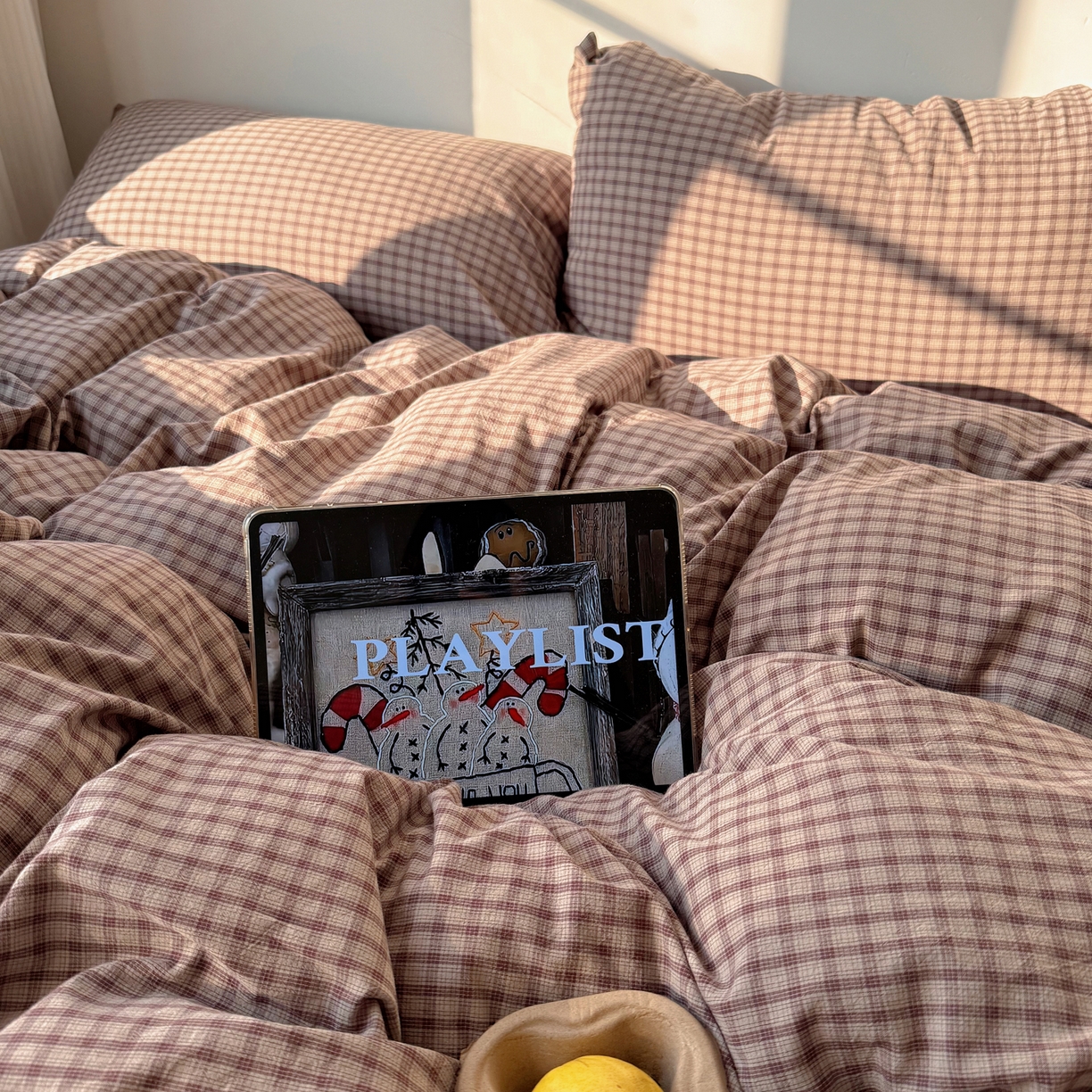 91家纺网 家纺一手货源 找家纺 六巷胡同 2026新款INS博主风A类全棉纯棉色织水洗棉格子四件套 追光-米格