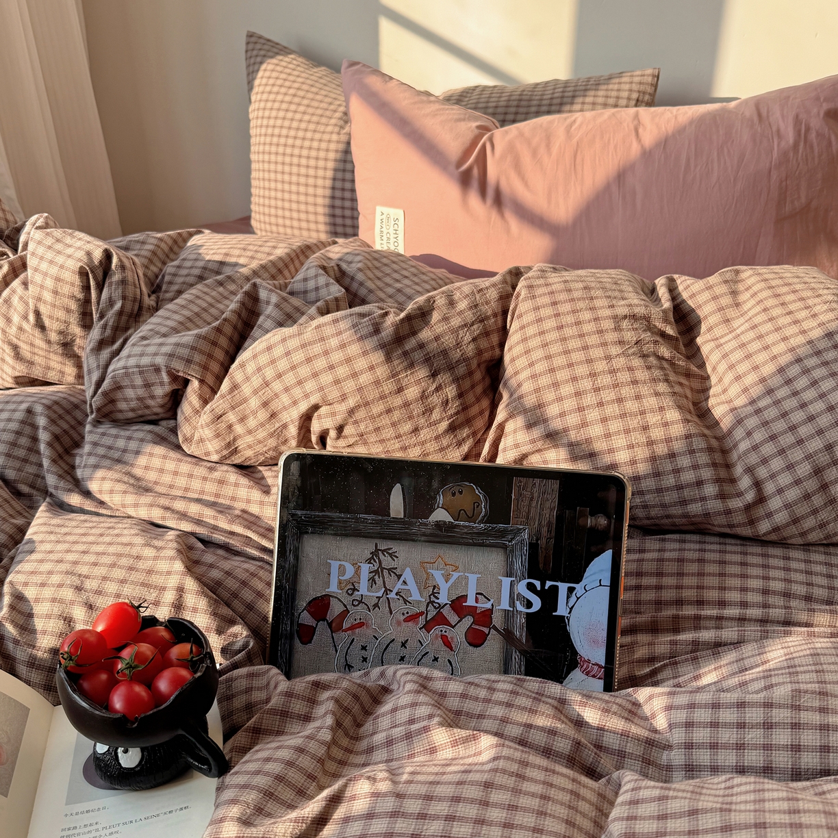 91家纺网 家纺一手货源 找家纺 六巷胡同 2026新款INS博主风A类全棉纯棉色织水洗棉格子四件套 追光-米格