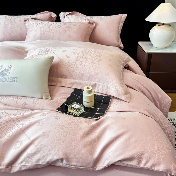 91家纺网 家纺一手货源 找家纺 家居1号家纺 2026春夏新款50双股长绒棉全棉纯棉提花四件套-费罗德【控价券后价格不得低于：标准269元，加大289元！会员优惠10元！】 费罗德-少女粉